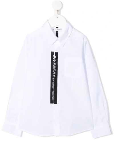 Givenchy Kids' Vertical Logo Long-sleeved Shirt In White