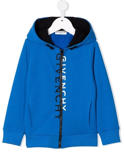 Givenchy Logo Cotton Zip-up Sweatshirt Hoodie In Blue