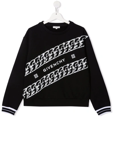 Givenchy Teen Logo-print Crew Neck Sweatshirt In Black