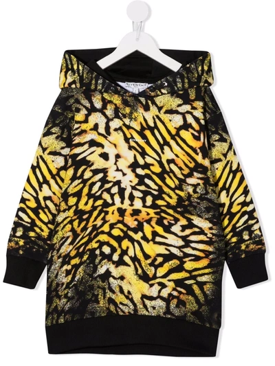Givenchy Kids Dress In Sweatshirt With Hood And Animalier Print In Black
