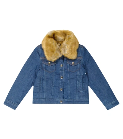 Chloé Kids' Denim Jacket W/ Faux Fur Collar In Blue