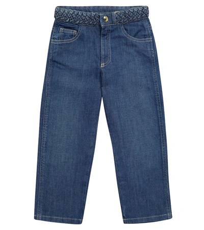 Chloé Teen Woven-trim Straight-leg Jeans In Blue