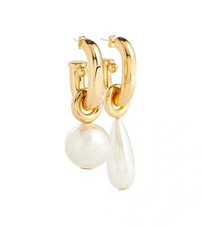 Paco Rabanne Xl Link Faux-pearl Mismatched Earrings In Gold
