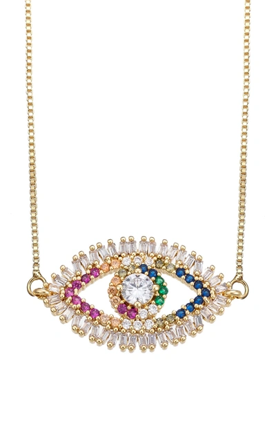 Eye Candy Los Angeles Rainbow Cz Evil Eye Pendant Necklace In Gold