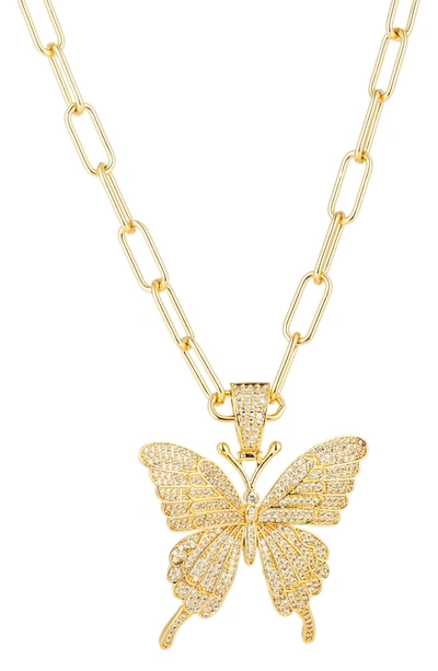Eye Candy Los Angeles Nora Pave Cz Butterfly Pendant Necklace In Gold