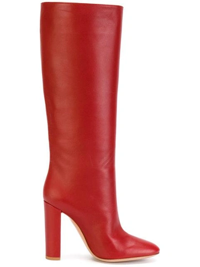 Gianvito Rossi Red Leather Milano 90 Knee High Boots