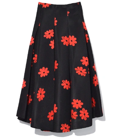 Simone Rocha Floral-embroidered Neoprene Midi Skirt In Black/red