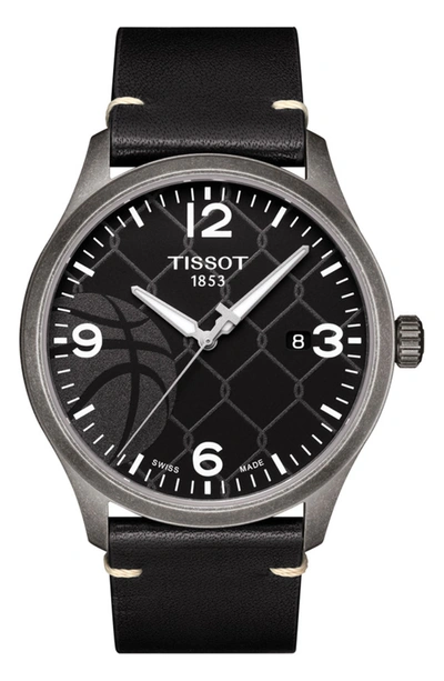 Tissot Gent Xl 3x3 Street Basketball Leather Strap Watch, 42mm In Grey