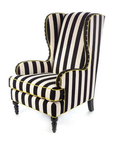 Mackenzie-childs Marquee Chenille Stripe Wing Chair In Black/white