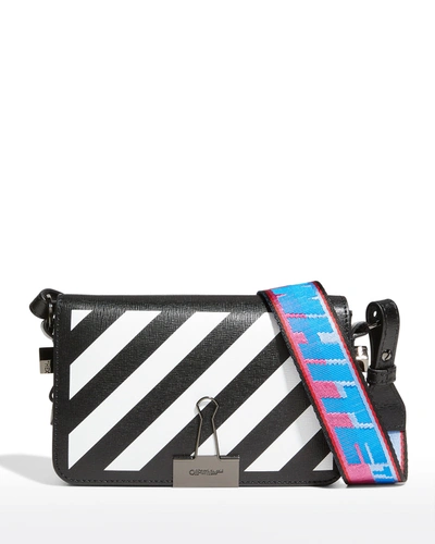 Off-white Mini Striped Flap Crossbody Bag With Binder Clip In White, ModeSens