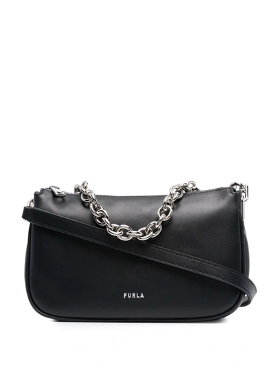 Furla Moon Leather Chain Shoulder Bag In Black