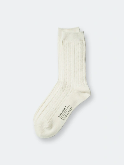 Paper Project Wool Cable Crew Sock In White