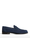Christian Louboutin Men's Suede Red Sole Penny Loafers In Blue