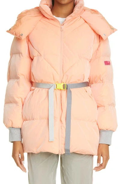 Stella Mccartney Kayla Belted Hooded Quilted Shell Coat In Orange