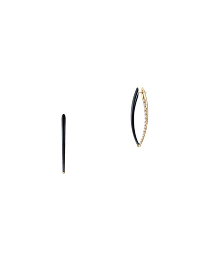 Melissa Kaye Cristina Large 18ct Yellow Gold And 0.92ct Brilliant-cut Diamond Single Earring In Black Enamel