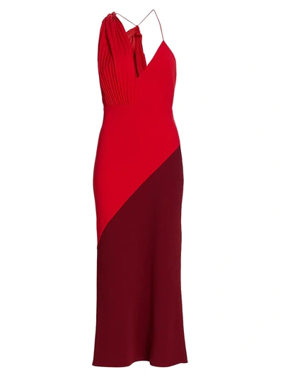 Acler Flora Colorblock Strappy Midi Dress In Red