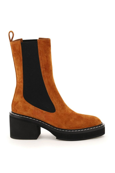 Khaite Calgary Mid-calf Suede Boots In Brown