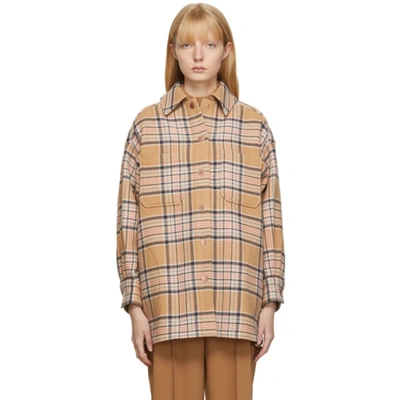 See By Chloé Check-pattern Oversized Shirt Coat In Beige