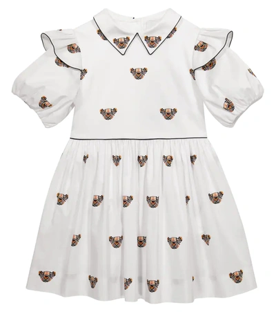 Burberry Kids' Dorothea Thomas Bear Stretch Cotton Dress In White