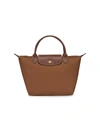 Longchamp Le Pliage Small Top Handle Nylon Handbag In Cognac