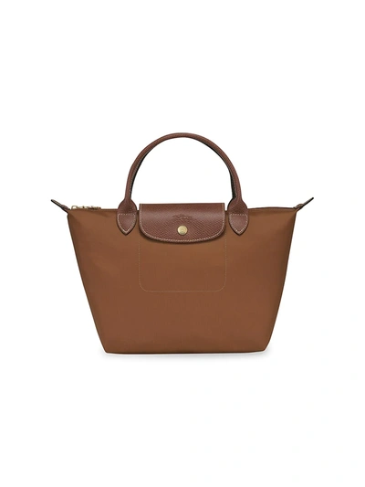 Longchamp Le Pliage Small Top Handle Nylon Handbag In Cognac