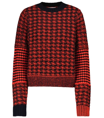 Victoria Beckham Contrast Elbow Patch Crew Neck Sweater In Red