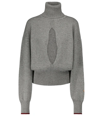 Victoria Beckham Cutout Cashmere-blend Turtleneck Sweater In Grey