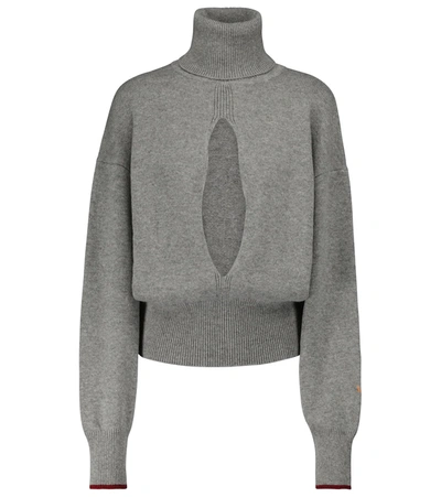 Victoria Beckham Cutout Cashmere-blend Turtleneck Sweater In Grey Melange
