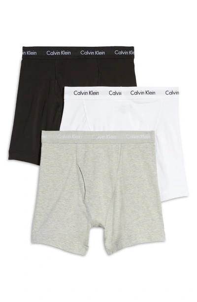 Calvin Klein 3-pack Moisture Wicking Stretch Cotton Boxer Briefs In Black, White, Grey