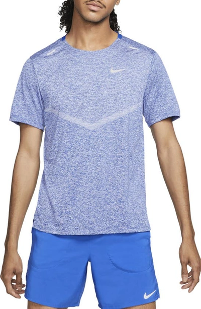 Nike Men's Rise 365 Dri-fit Short-sleeve Running Top In Game Royal/heather/reflective Silver