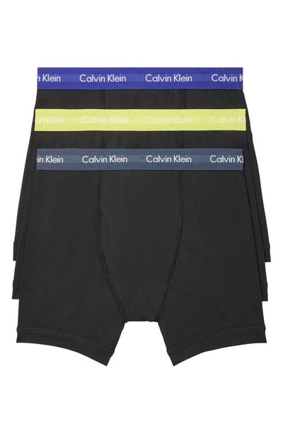 Calvin Klein 3-pack Moisture Wicking Stretch Cotton Boxer Briefs In Black/black