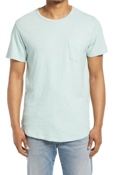 Marine Layer Saddle Stripe Pocket T-shirt In Aqua Or Ochre/ White Stripe