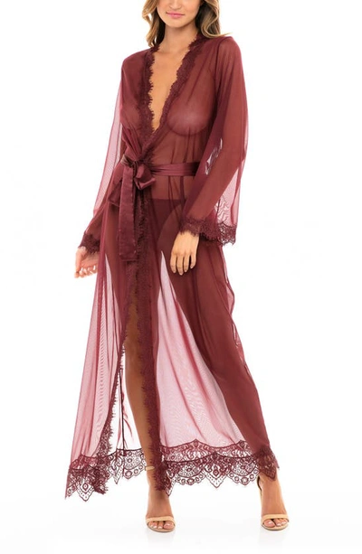 Oh La La Cheri Women's Provence Mesh & Lace Full Length Robe In Zinfandel
