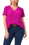 Vince Camuto Women's Flutter Sleeve V-neck Blouse In Fuchsia Fury