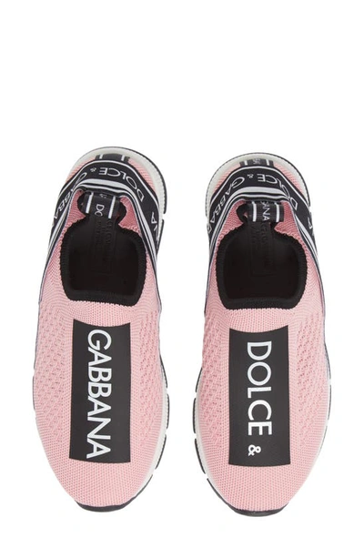Dolce & Gabbana Logo Knit Slip-on Sneaker In Rosa/ Bianco