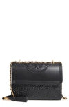 Tory Burch Fleming Quilted Lambskin Leather Convertible Shoulder Bag In Black