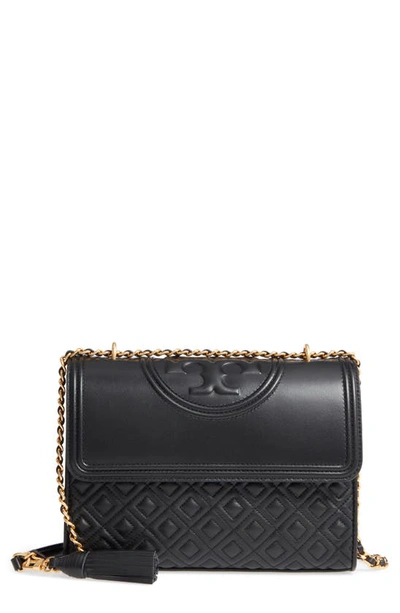 Tory Burch Fleming Quilted Lambskin Leather Convertible Shoulder Bag In Black