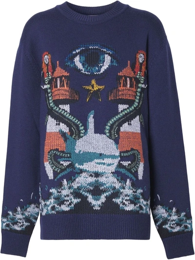 Burberry Liannah Intarsia Mermaid Wool Sweater In Navy