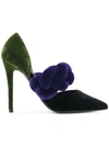 Marco De Vincenzo Plait-detail Velvet Stiletto-heel Pumps In Blk/green