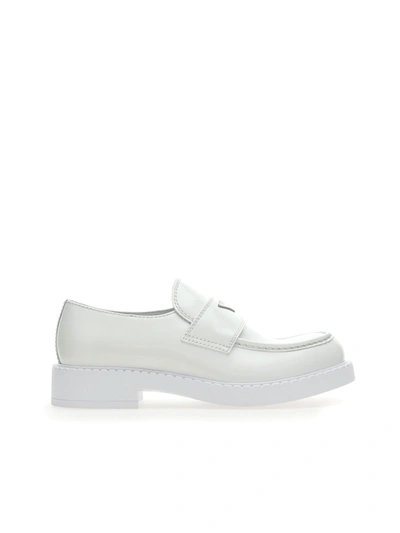 Prada Logo-plaque Leather Loafers In White