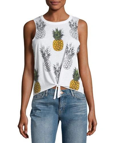 Chaser Pineapple-print Knot-front Tank In White