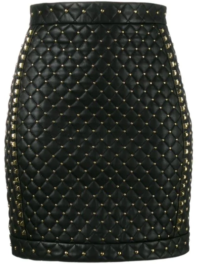 Balmain Studded Quilted Leather Mini Skirt In Black