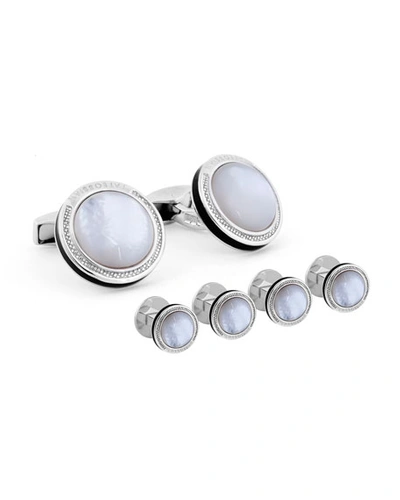 Tateossian Mother-of-pearl Sterling Silver Cuff Links Stud Set In Black