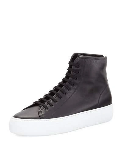 Common Projects Men's Tournament Leather High-top Sneaker In Black