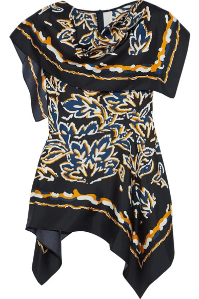 Peter Pilotto Draped Printed Silk-twill Top In Navy