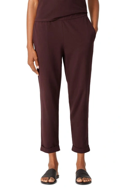 Eileen Fisher Rolled Cuff Slim Jersey Crop Pants In Cassis