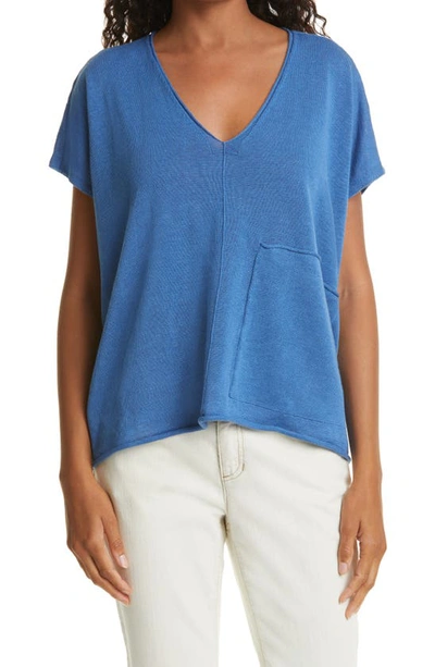 Eileen Fisher Organic Linen & Cotton Longline Cardigan In Coast