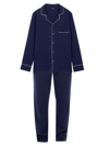 Hom 2-piece Long-sleeve Piped Pajama Set In Navy