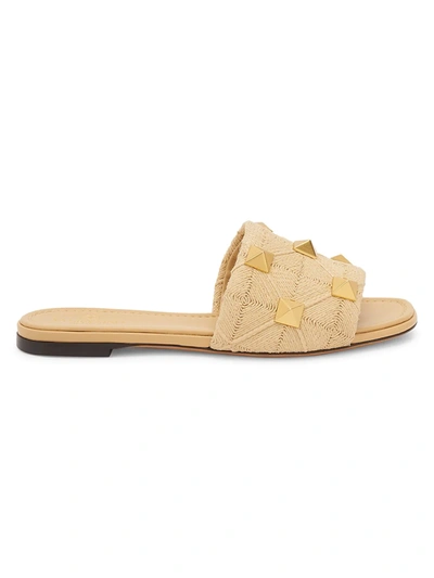 Valentino Garavani Women's Roman Stud Quilted Slide Sandals With Tonal Studs In Beige