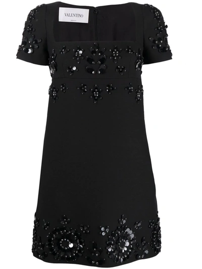 Valentino Embellished Empire Waist Dress In Black